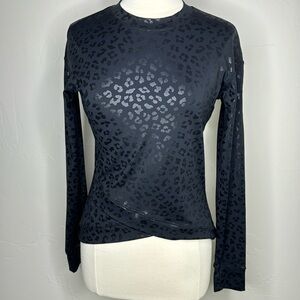 Long sleeve black on black leopard print compression top Size Medium